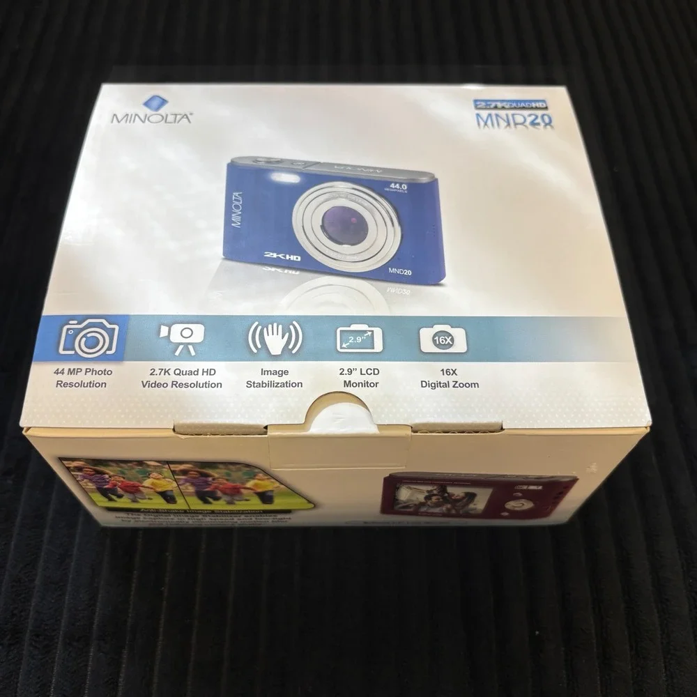 Minolta MND20 Digital Camera 44MP 2.7K Quad HD 16x Zoom Silver with Box & Pouch